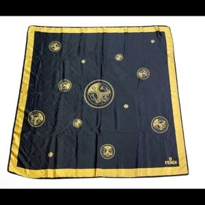 Fendi Black and Gold Medallion Silk Scarf